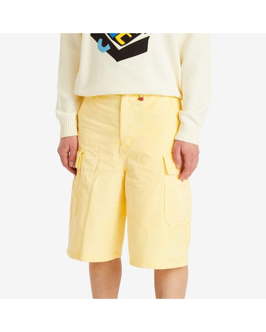 Late Checkout Yellow Faded Cargo Shorts for men