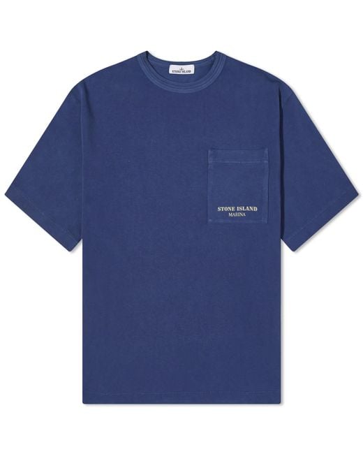 Stone Island Blue Marina Logo Pocket T-Shirt for men