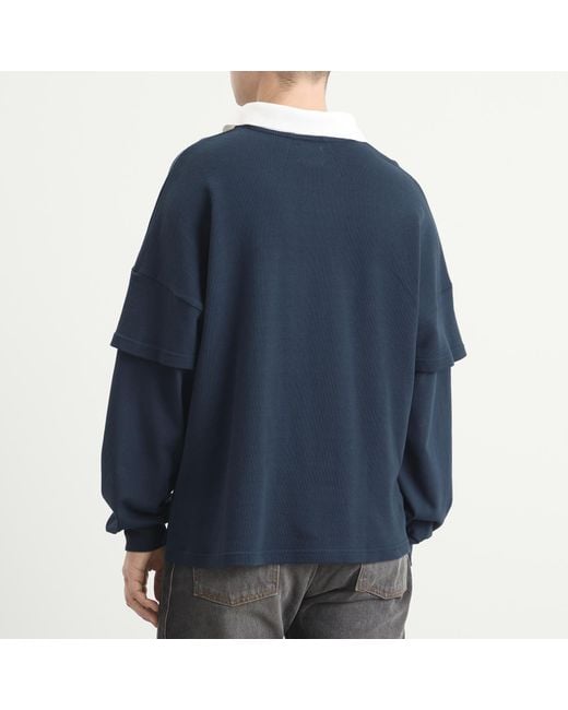 Rhude Blue Striped Layered Long Sleeve Pique Polo for men