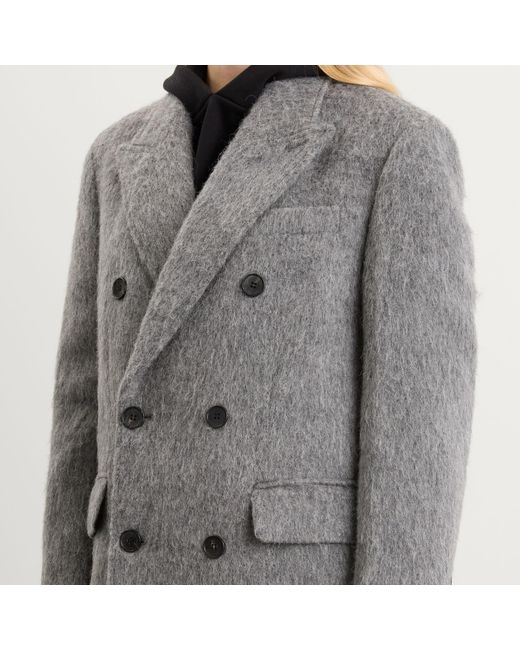 DUNST Gray Tailored Double Beasted Hairy Wool Coat