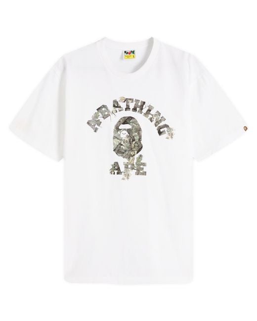 A Bathing Ape White Tree Edge Camo College T-Shirt for men