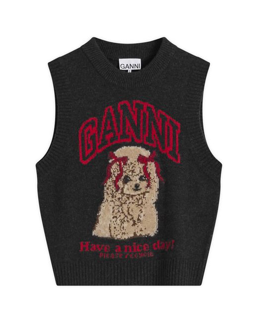 Ganni Graphic Wool Vest in Black | Lyst