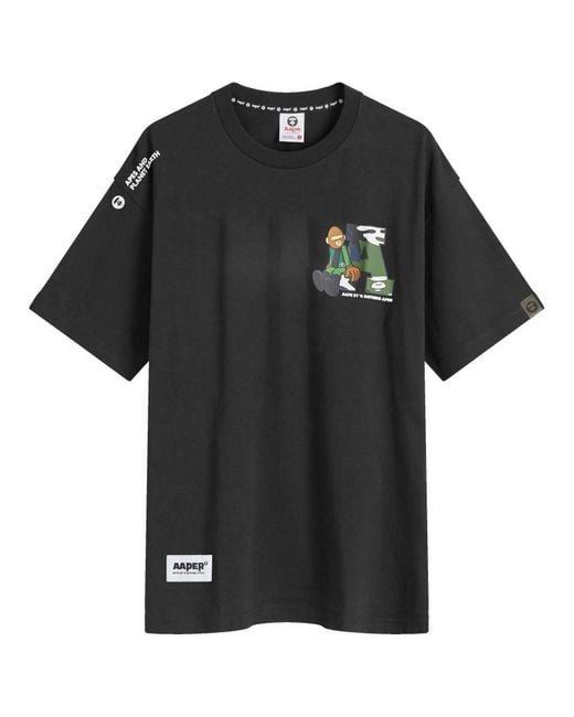 Aape By A Bathing Ape Black Aape Planet Earth T-Shirt for men