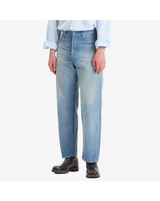 Auralee Blue Selvedge Faded Light Denim Wide Pants for men