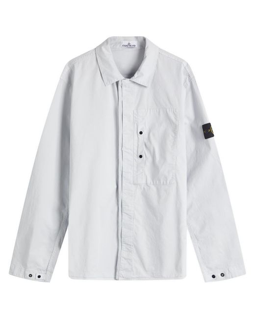 Stone Island White Supima Cotton Twill Stretch-Tc Button Shirt Jacket for men
