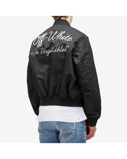 Off-White c/o Virgil Abloh Script Nyl Bomber Jacket in Black for Men ...