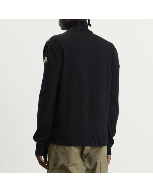 Moncler Black Hybrid Padded Front Wool Zip Jacket for men