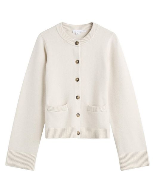 GOOD AMERICAN White Button Front Knit Cardigan