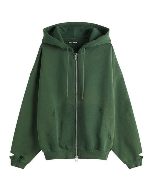 Cole Buxton Green Distressed Removed Pocket Zip Hoodie for men