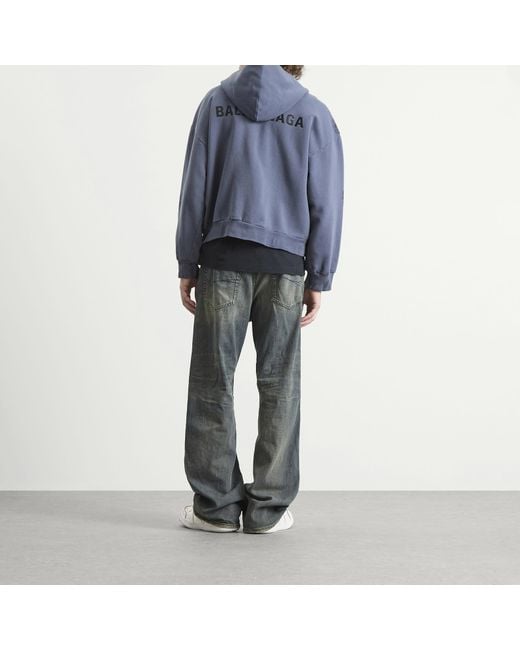 Balenciaga Blue Logo Zip-Up Hoodie for men