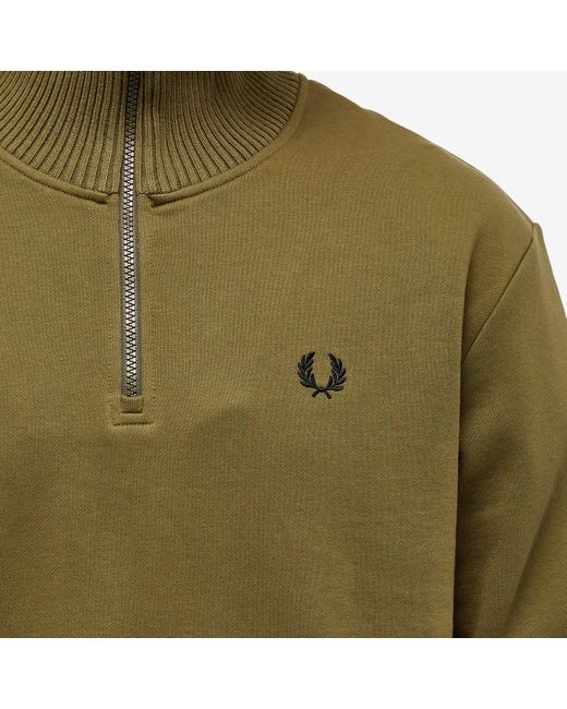 Fred Perry Green Knitted Trim Zip Neck Sweatshirt for men