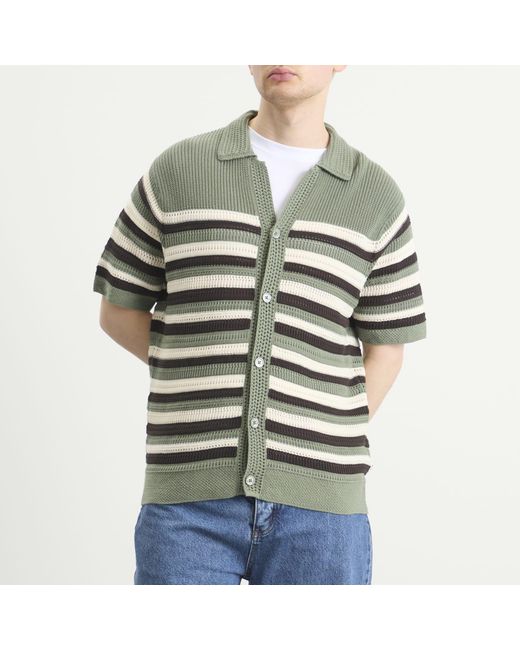 NN07 Green Lars Stripe Polo Cardigan for men