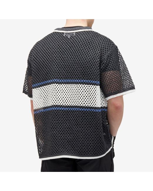 F/CE Black Mesh Knitted Short Sleeve Shirt for men