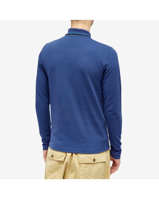 Fred Perry Blue Long Sleeve Twin Tipped Polo Shirt for men