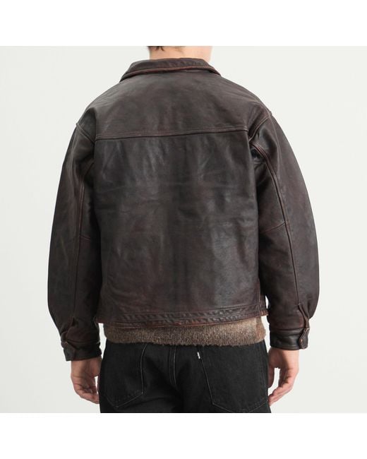 FRIZMWORKS Black Destroyed Cowhide Leather Jacket for men