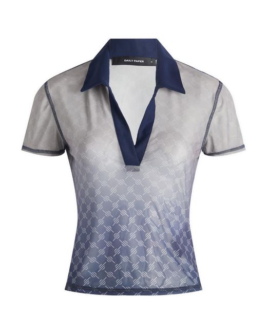 Daily Paper Blue Mesh Monogram Polo Top