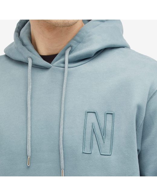 Norse Projects Blue Arne Relaxed N Logo Hoodie for men