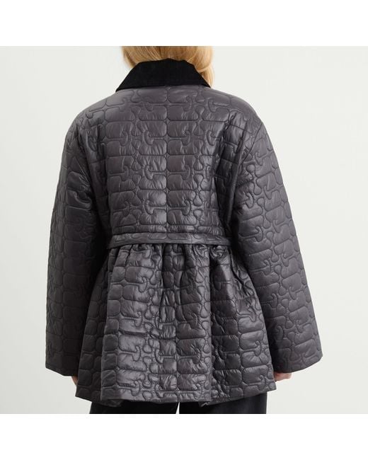 Ganni Gray Shiny Quilt Midi Jacket