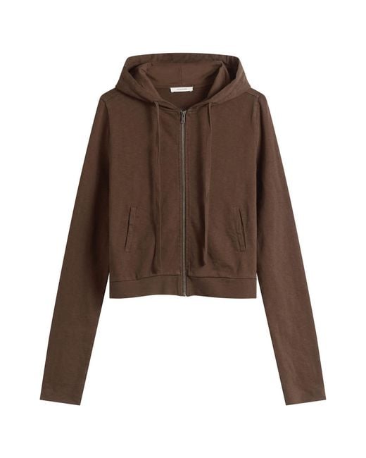 Entire studios Brown Lightweight Crop Zip-Up Hoodie