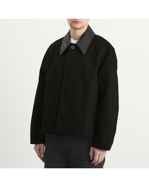 Studio Nicholson Black Dover Leather Collar Canvas Barn Jacket for men