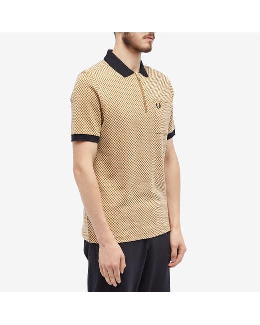 Fred Perry Micro Chequerboard Polo Shirt in Natural for Men | Lyst
