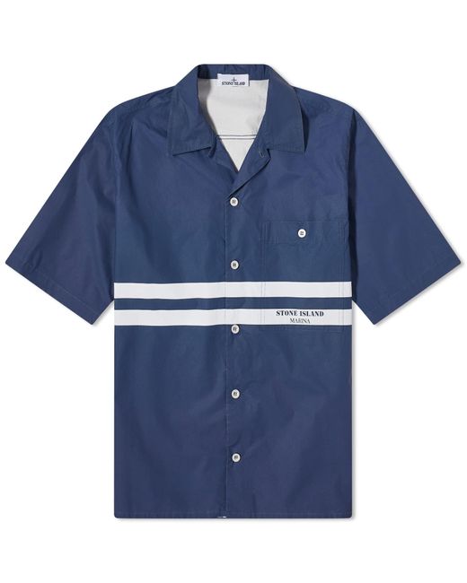 Stone Island Blue Marina Cotton Canvas Shorts Sleeve Shirt for men