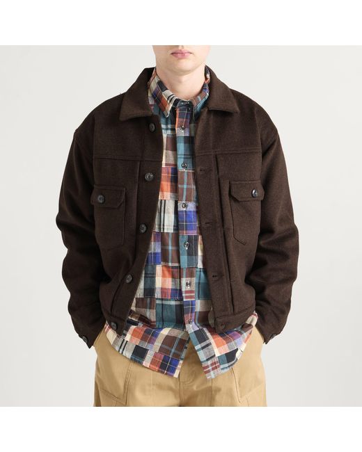 FRIZMWORKS Brown Solid Wool Trucker Jacket for men