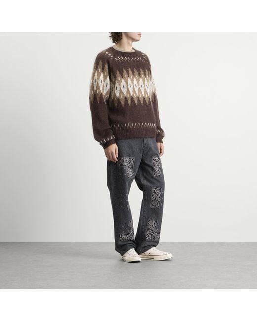 Nomarythm Textile Brown Hand Knit Snowflake Sweater for men