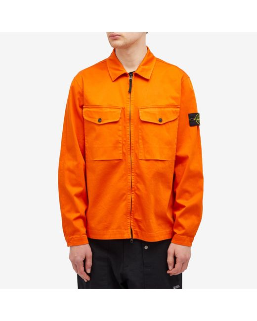 Stone Island Orange Stretch Cotton Double Pocket Shirt Jacket for men
