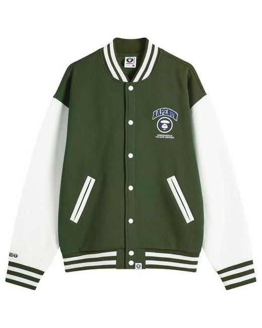 Aape By A Bathing Ape Green Aape Now Fleece Baseball Jacket for men