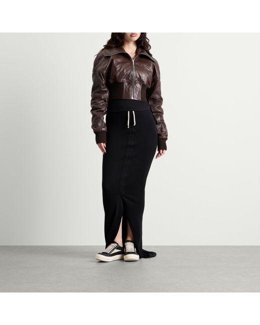 Rick Owens Black Cropped Leather Bomber Jacket