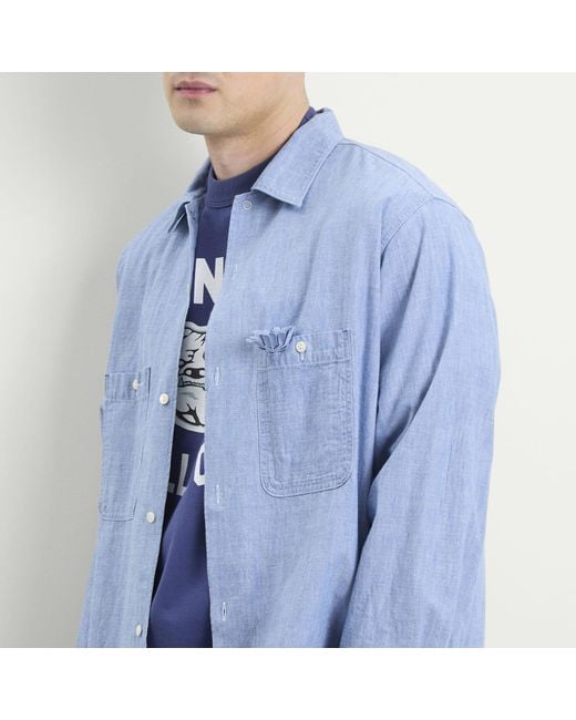 Unlikely Dry Goods Blue Open Collar Chambray Shirt for men