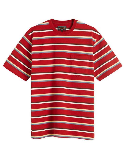 Beams Plus Red Multi Stripe Pocket T-Shirt for men