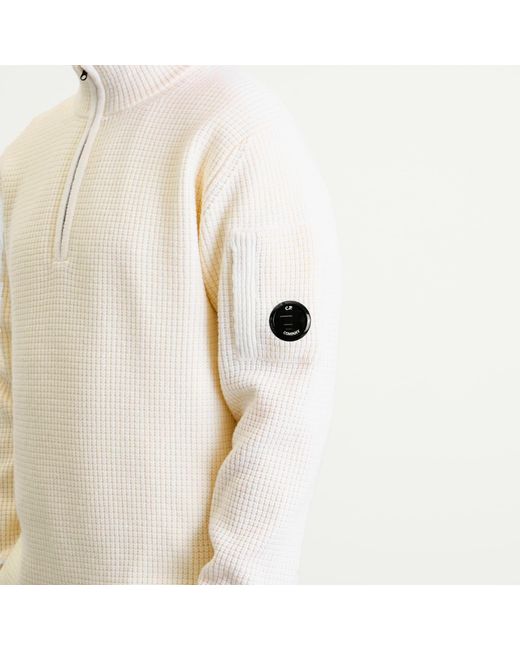 C P Company White Half Zip Lambswool Jumper for men