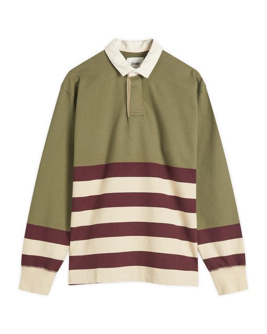 Drake's Green Half Multi Stripe Rugby Shirt for men