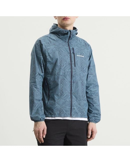 Montbell Blue Wind Blast Print Hooded Jacket for men