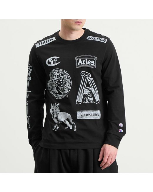 Champion Black X Aries Sponsor Long Sleeve T-Shirt for men