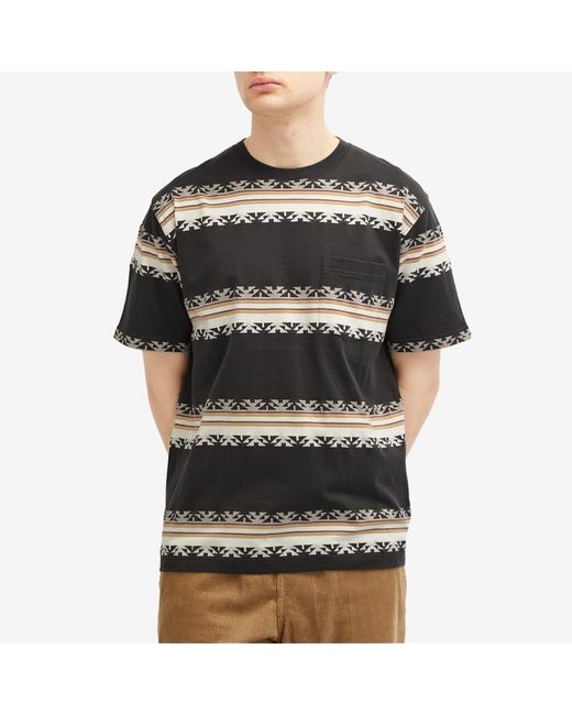 Beams Plus Black Jacquard Stripe Pocket T-Shirt for men