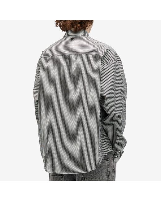 AMI Gray Stripe Boxy Shirt for men