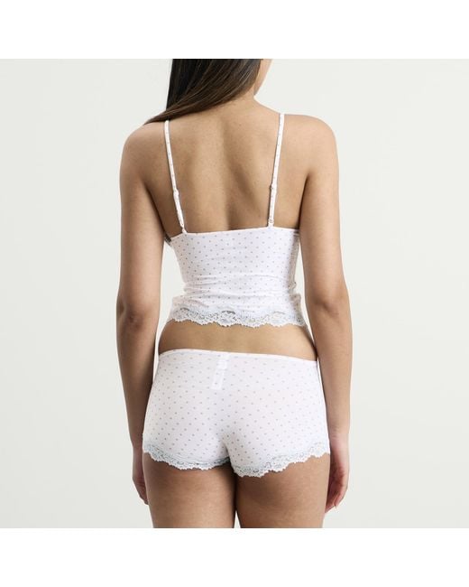Skims White Fits Everybody Lace Triange Cami & Boyshort Set