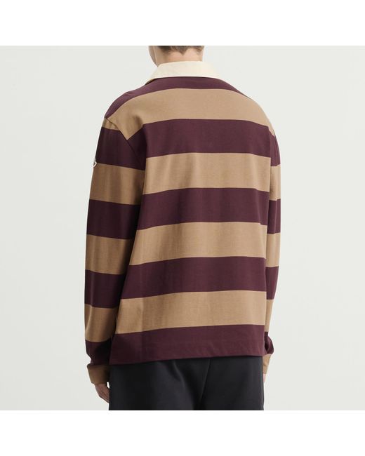 Moncler Brown Stripe Cotton Polo Shirt for men