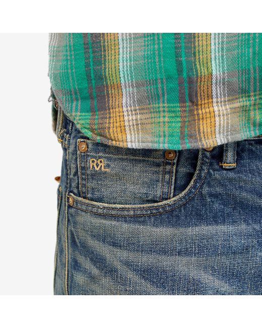 RRL Blue High Slim Fit Jeans for men
