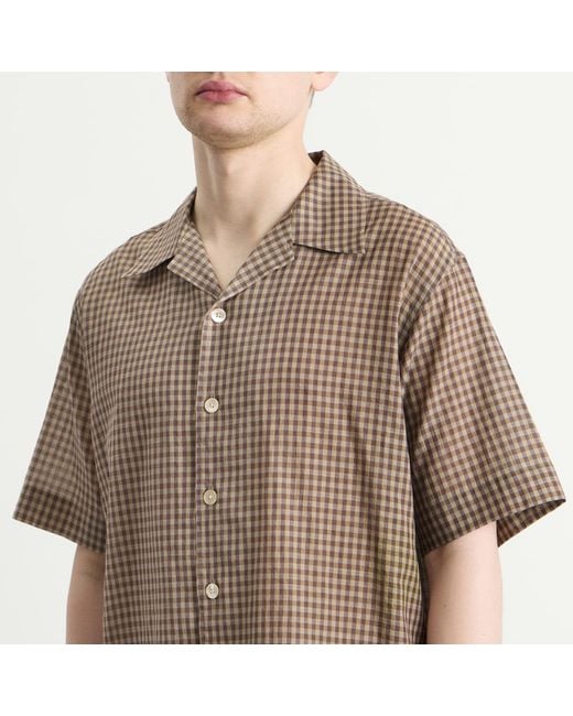 Auralee Brown Airy Light Cotton Check Shirt for men