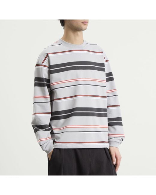 Beams Plus Gray Multi Stripe Long Sleeve T-Shirt for men