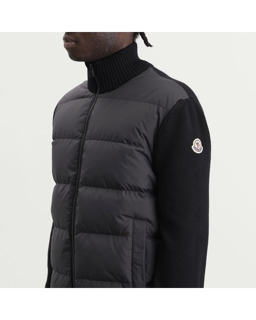 Moncler Black Hybrid Padded Front Wool Zip Jacket for men