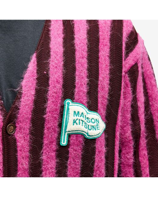 Maison Kitsuné Pink Flag Logo Intarsia Stripe Cardigan for men