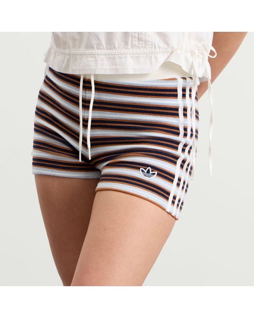 Adidas White Striped Terry Mini Shorts