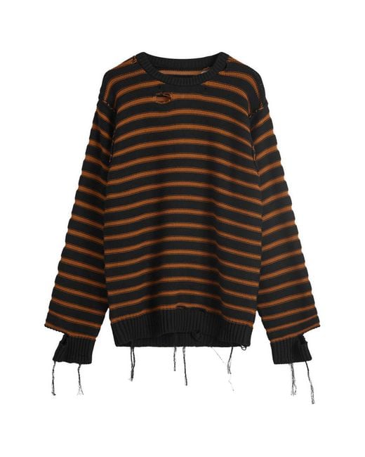 Maison Margiela Men's Black Stripe Distressed Knitted Sweater