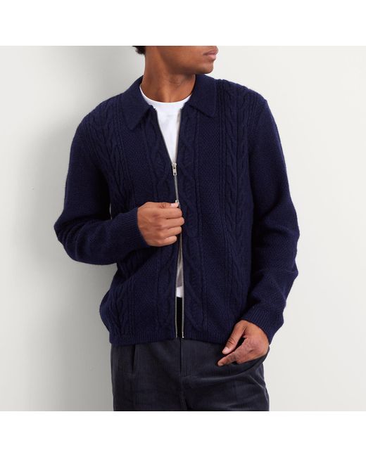 Wax London Blue Friar Zip Knit Jacket for men