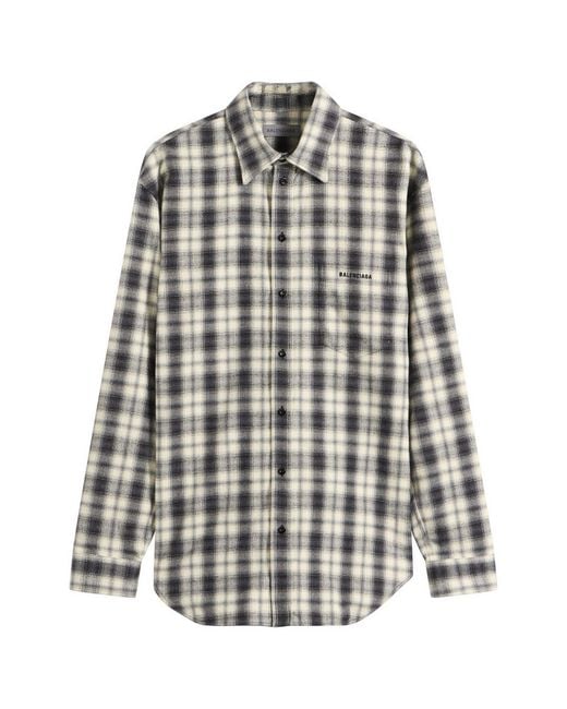 Balenciaga Black Regular Fit Check Flannel Shirt for men